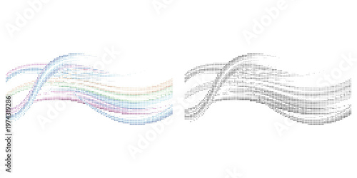 Abstract dynamic wave vector set, flowing curved lines in pastel and grayscale colors, decorative motion swirls for modern graphic design