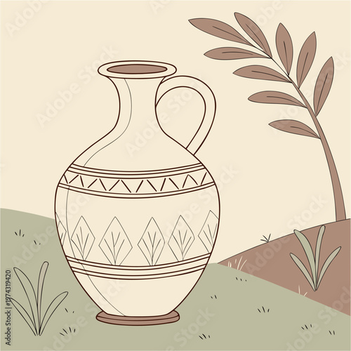 Ancient Jug in a Sepia Landscape

