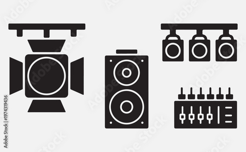  sound and lighting equipment icons isolated on transparent background