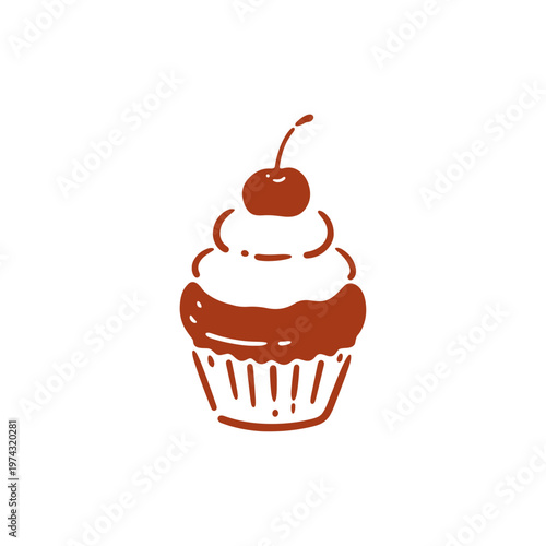 【食べ物】サクランボがのったカップケーキのイラスト素材