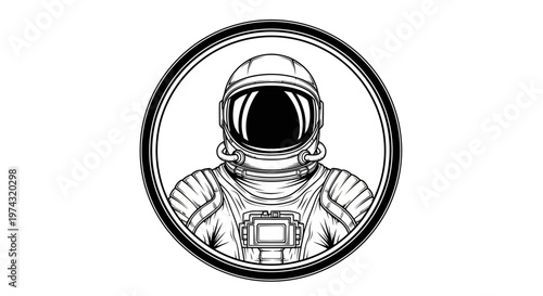 Black and white astronaut illustration.