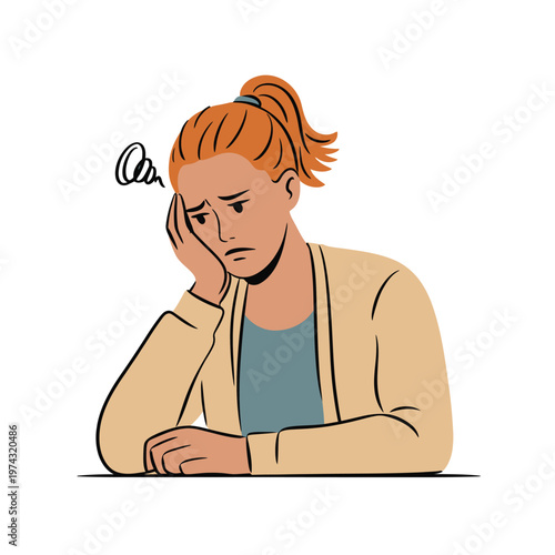 A stressed woman with her hand on her face looking worried