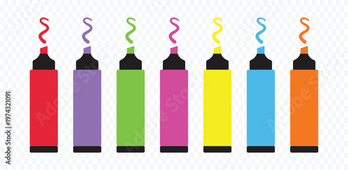 Marker colorful Highlighter Pen icons Set School Stationery,  kids drawing stationery tools,
Writing simple flat line brush pen for painting Vector Illustration Icon