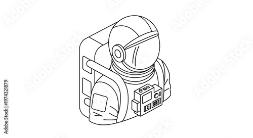 Astronaut helmet and spacesuit illustration.