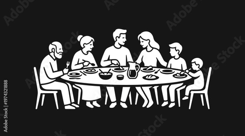 Family Dinner Vector Silhouette