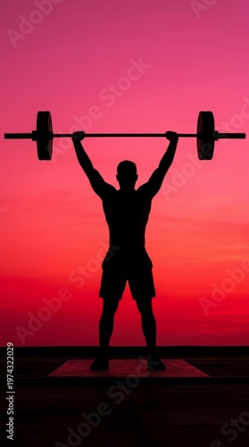 Weightlifting Man Silhouette at Sunset