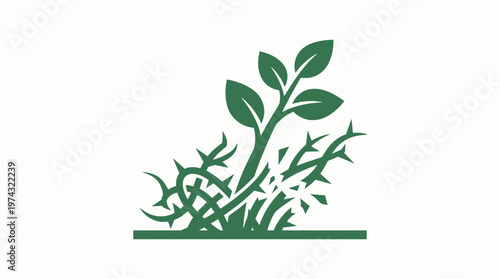 Green Plant Growing Through Thorns Symbol