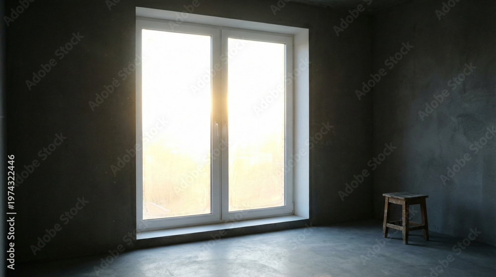 Fototapeta premium Heatwave Coping bright window light in empty room for ventilation