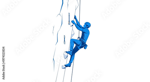 Athletic Climber Ascends Textured Rock Face With Equipment