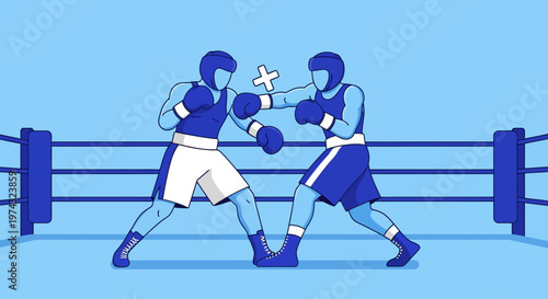 Athletic Combatants Engage In Fierce Boxing Match Within Ring Arena