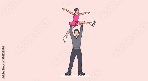 Athletic Couple Performing Synchronized Ice Skating Lift Routine