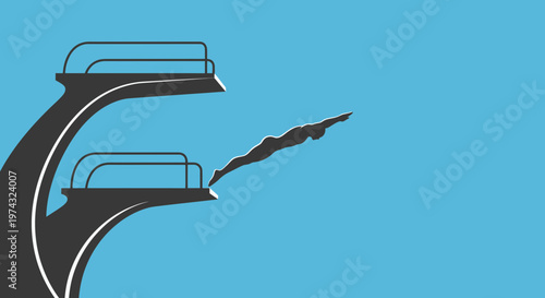 Athletic Diver Plunges From High Dive Into Clear Blue Water