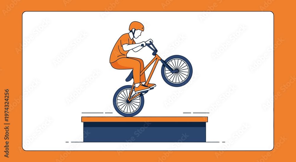 Fototapeta premium Athletic Person Performing Bicycle Stunt Skill On Platform