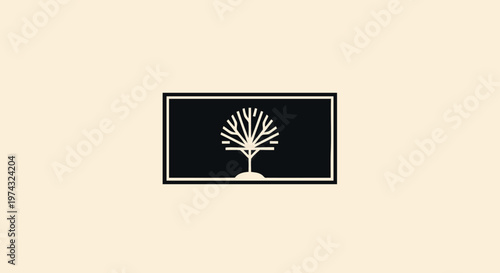Elegant Tree Silhouette in a Rectangular Frame on a Cream Background.
