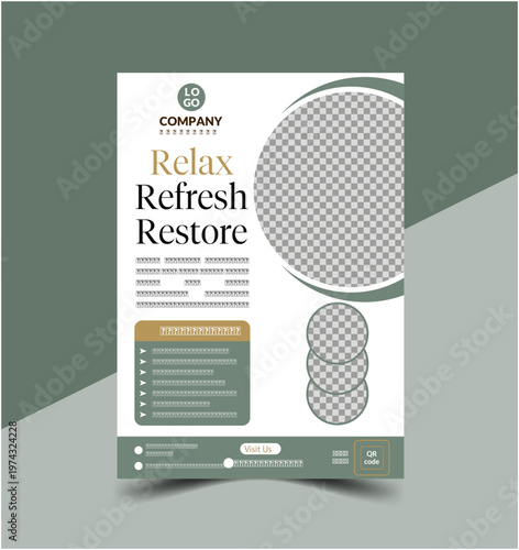 Flyer template with elements of medicine, spa, Ayurveda, yoga and natural organic topics. Spa Flyer