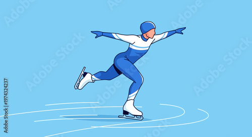 Athletic Figure Skater Performing Graceful Maneuvers on Ice