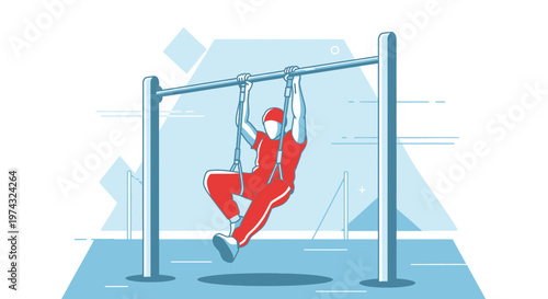 Athletic Figure Swinging on Gym Bars With Dynamic Style