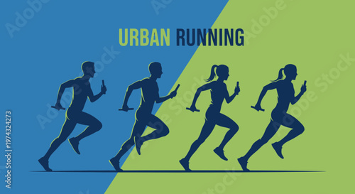 Athletic Figures Sprinting Through Urban Landscape For Sport Fitness
