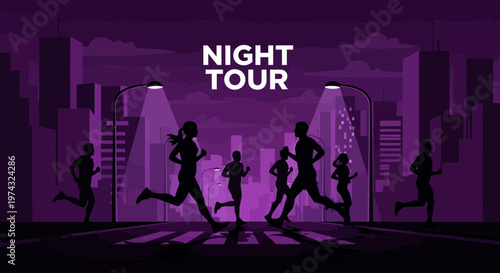 Athletic Figures Running Through Illuminated City Streets At Night