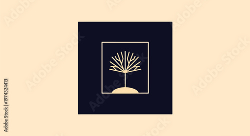 Elegant Tree Silhouette in a Square Frame, Minimalist Design.
