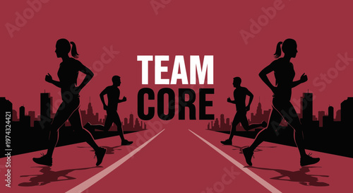 Athletic Individuals Compete Together In A Vibrant Cityscape Graphic