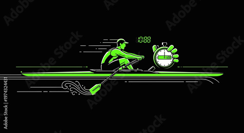 Athletic Rowboat Racing Speed With Stopwatch Graphic Illustration