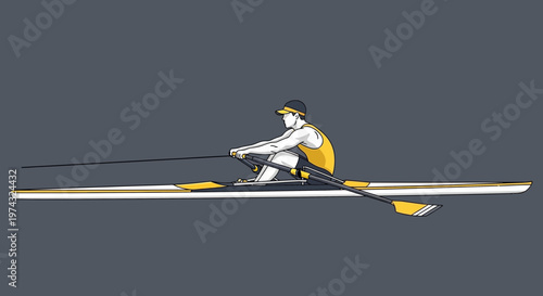 Athletic Rower Engaging In Intense Water Sport On Sleek Vessel