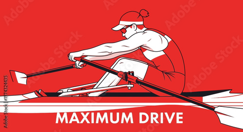 Athletic Rowboat Athlete Pulling Oars With Maximum Drive