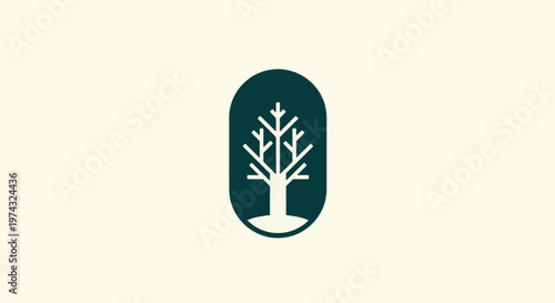 Elegant Tree Silhouette in a Teal Oval Frame on Cream Background.