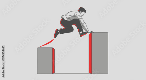 Athletic Jump Over Gap Dynamic Urban Movement Illustration