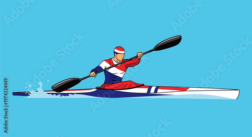 Athletic Kayaker Paddling in a Sleek Watercraft During a Dynamic Competition