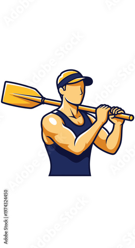 Athletic Rower Holding Oar Ready for Competition