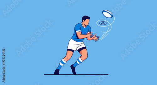 Athletic Rugby Player Dynamic Catch Action Minimalist Sport Illustration