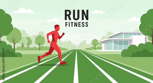 Athletic Runner On Track Toward Modern Building Fitness Journey