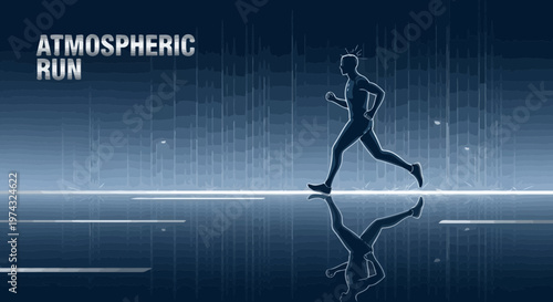 Athletic Runner Silhouetted Against Futuristic Digital Landscape