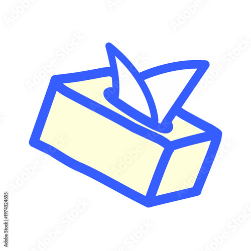 Simple Tissue Box Icon with Blue Outline Illustration