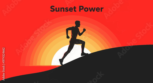 Athletic Silhouette Ascending Against A Vibrant Sunset Sky