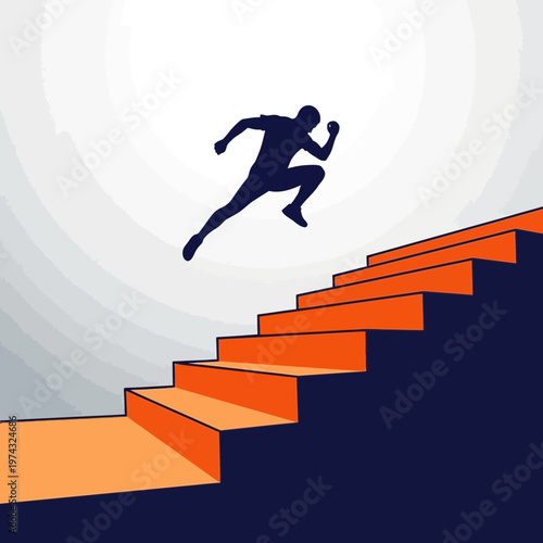 Athletic Silhouette Ascending Staircase Towards Bright Future