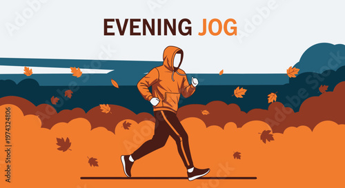Autumn Jogger In The Evening Outdoor Activity Scene