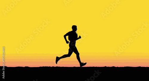 Athletic Silhouette Runner Against Vibrant Sunset Horizon