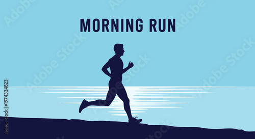 Athletic Man Silhouette Running Along Coastal Horizon At Sunrise Inspiring Outdoor Activity