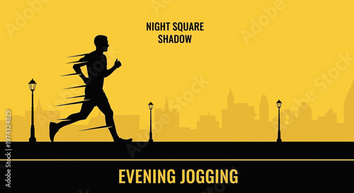 Athletic Silhouette Running Cityscape at Dusk Vibrant Urban Jogging