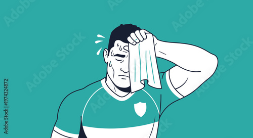Athletic Man Wiping Sweat From Forehead During Intense Workout Session