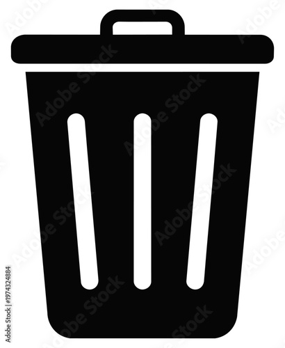 Closed Trash Can Silhouette Icon for Garbage and Waste Management, Transparent Background