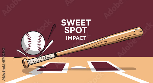 Baseball Bat Connecting With Ball For Perfect Sweet Spot Impact