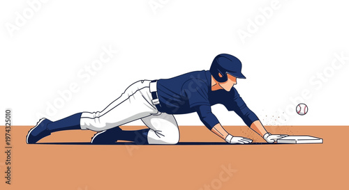 Baseball Athlete Sliding Into Home Base Dust Flying Dynamic Action Scene