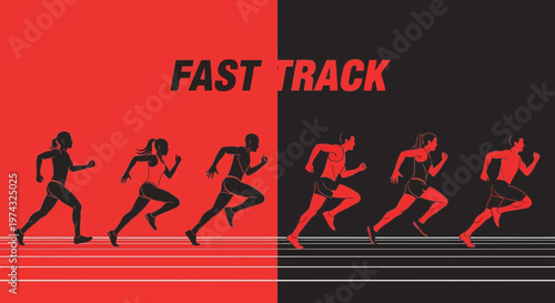 Athletic Sprinting Silhouettes On A Dual Colored Background
