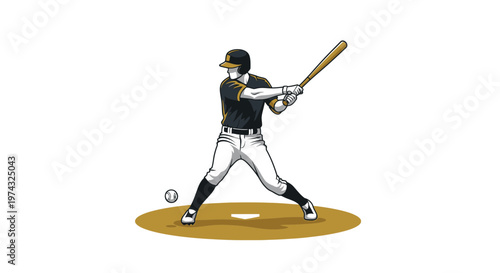 Baseball Batter Focused On Impact Ready To Swing Bat