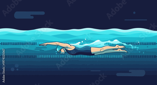 Athletic Swimmer Gliding Through Vibrant Blue Water Lanes