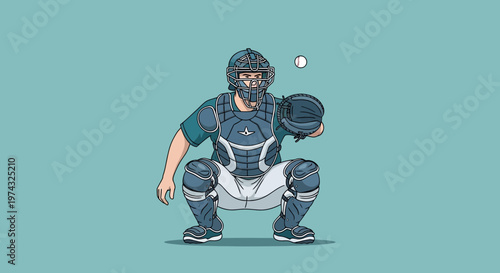 Baseball Catcher Ready To Receive A Pitch With Focused Intensity